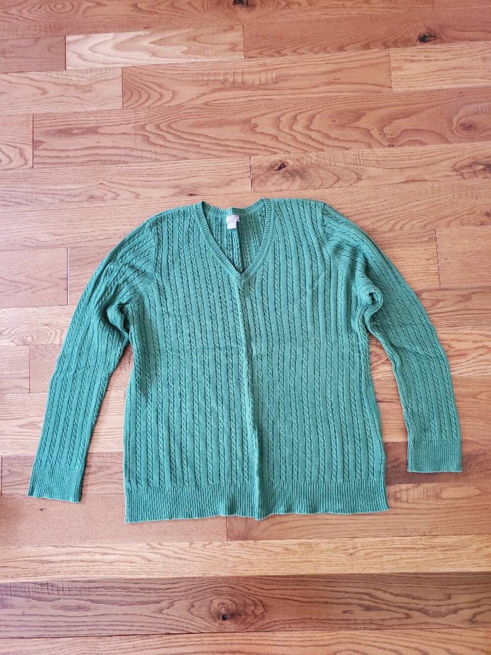 Laura Scott Olive Green V-Neck Cable Knit Sweater Size XL